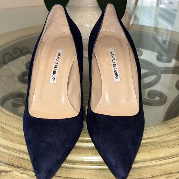 MANOLO BLAHNIK Navy Blue Suede BB Stiletto High Heels Pumps - Picture 3 of 7